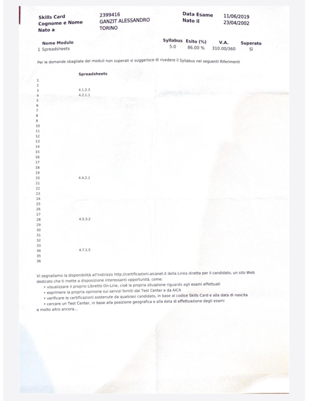 Certificazione ECDL - Spreadsheets