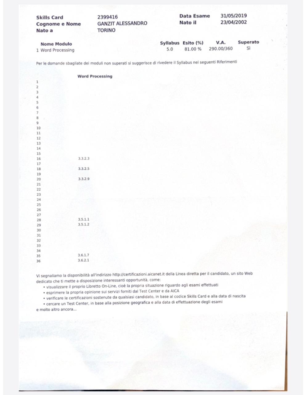 Certificazione ECDL - Word Processing