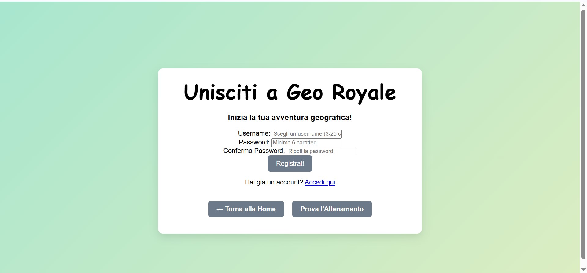 Registrazione nuovo utente